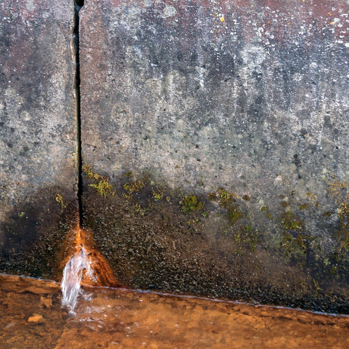 close-up of a leak in a concrete slab