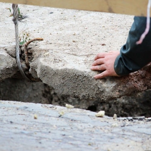 close-up of the foundation under a house