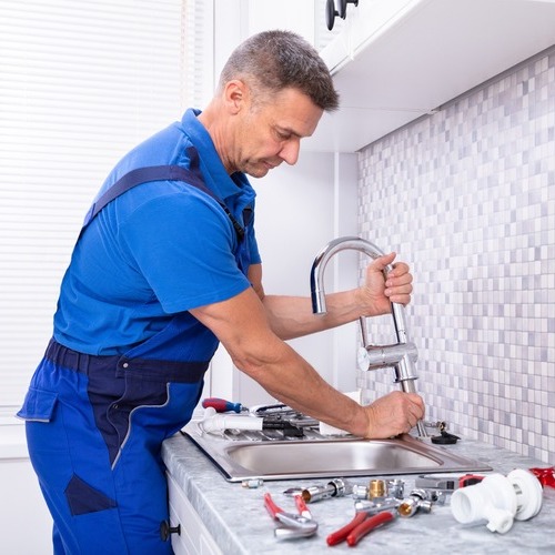 plumber repairing a kitchen sink